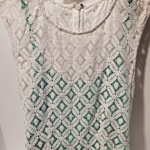 Dressbarn Lace Overlay Belted Dress Size 10 Mint Green & White - Picture 6 of 9